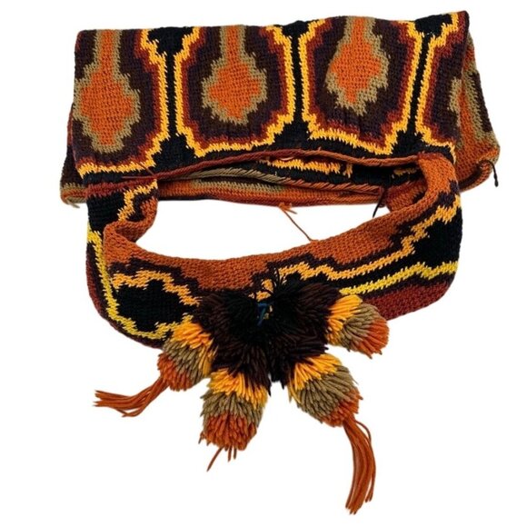 Vintage 70s 80s Handwoven Tapestry Shoulder Bag With Bohemian Geometric Pattern - Picture 4 of 14